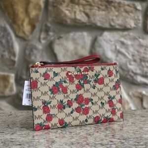 Michael Kors Jet Set Logo Floral Large Zip Clutch Wristlet